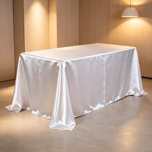 2pcs 145*260cm Rectangular Satin Tablecloth, Smooth Fabric Table Decor, Suitable For Wedding Dining Table, Restaurant Dining Table, Banquet Event Table Decor - White - View 20