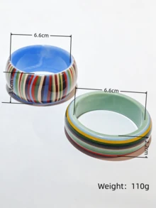 2 piezas de brazaletes anchos de acrílico a rayas estilo macaron, estilo INS, dulces, coloridos, brillantes, de resina, apilables - traje a rayas - Ver 7