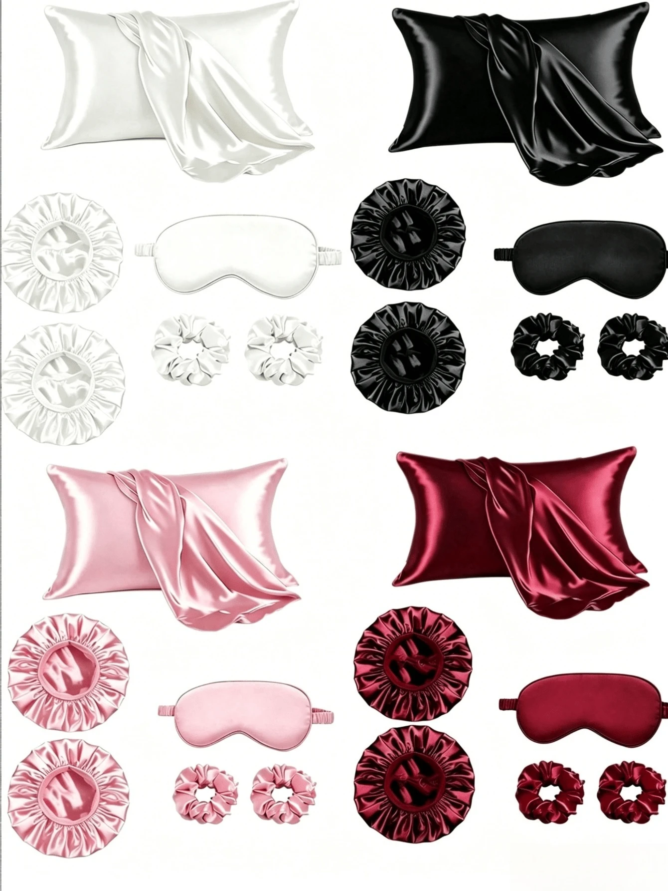 6pcs Sleep Hair Care Set, Includes 2 Pillowcases, 1 Skin-Friendly Hair Tie, 1 Sleep Mask, 1 Satin Sleep Cap And 2 Hair Ties - Multicolor - View 1
