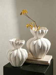 1 Handmade Bohemian-Style Decorative Vase With Wavy Pattern (Petal-Shaped Rim) – Minimalist Tabletop Home Decor, Rustic Style For Living Room Or Bedroom, Ideal Gift Choice - Multicolored. - View 3