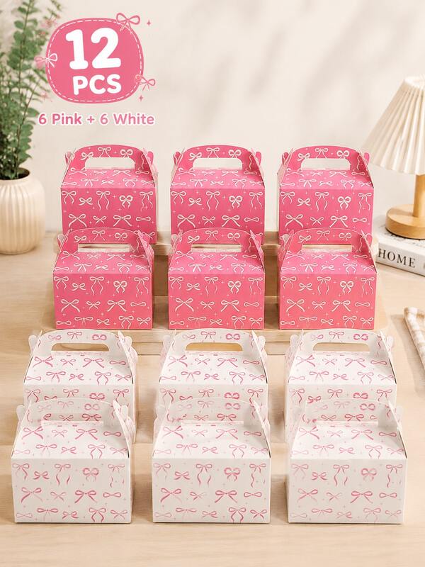 2/12/24 صندوق هدايا بمقبض فيونكة وردي حلو، صناديق حلوى لطيفة لحفلات أعياد ميلاد الفتيات، ديكور حفلة بموضوع الأميرة، لوازم حفلة بيجاما، صناديق هدايا عيد الميلاد للأطفال والمراهقين