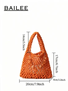 BAILEE Bolso de mano de poliéster de colores de moda con patrón tejido a mano y colgante de océano, adecuado para vacaciones - Naranja - Ver 3