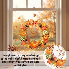1/2件裝秋季花環窗貼 Hello Fall 南瓜向日葵楓葉靜電貼紙 雙面可移除玻璃貼紙 感恩節商店門窗居家裝飾 - 秋季花圈窗貼 - 查看 12