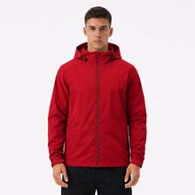 Men's Waterproof Windbreaker With Removable Hood, Sports Jacket For Gym Or Running - 紅色 - 查看 1