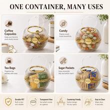 1pc Transparent Round Coffee Capsule Storage Box With Lid, PET Plastic Candy Storage Box, Countertop Tea Bag Snack Storage Jar, Gold/Silver Trim - Multicolor - View 11