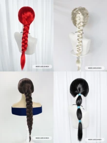 Halloween Cosplay Wig Set – Single Braided Ponytail Wig (Black, Red, White); Includes Styles For Witches, Princesses, And Cowgirls; Perfect For Holiday Costume Parties. - Multicolor - View 5