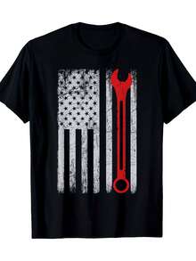 Automotive Mechanic Workshop T-Shirt With American Flag - 180g - 黑色 - 查看 1