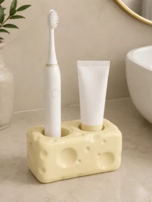 1pc Cute Cheese Style Toothbrush Stand, Dual Hole Electric Toothbrush And Toothpaste Holder, Bathroom Vanity Organizer, Modern Home Bathroom Accessory - A - View 7