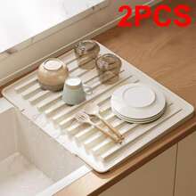 1/2pcs Kitchen Dish Drying Mat, Large Capacity Non-Slip Dish Drainer Tray With Water Channel, Thickened Countertop Water Collection Pad, Suitable For Plates, Cups, Utensils. Cream Style Kitchen Sink Storage Mat, Dish Drying Rack, Kitchen Accessories, Silicone Mat, Summer Table Mat, Kitchen Storage Supplies, Kitchen Storage, Drying Mat. - View 14