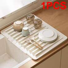 1/2pcs Kitchen Dish Drying Mat, Large Capacity Non-Slip Dish Drainer Tray With Water Channel, Thickened Countertop Water Collection Pad, Suitable For Plates, Cups, Utensils. Cream Style Kitchen Sink Storage Mat, Dish Drying Rack, Kitchen Accessories, Silicone Mat, Summer Table Mat, Kitchen Storage Supplies, Kitchen Storage, Drying Mat. - View 15
