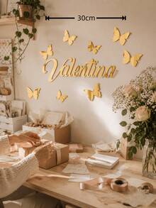 Custom Name Wall Decor Butterfly Acrylic Wall Art Gold Mirror Butterfly Wall Sticker Personalized Name Sign Bedroom Party Wedding Room Decoration Gift Birthday Party Decor Girls Room Decoration - Multicolor - View 6