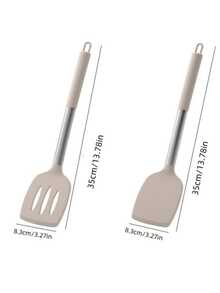 2pcs Premium Silicone Spatula Set, Durable Solid And Perforated Design, Heat-Resistant Flexible Non-Scratch, With Polished Stainless Steel Hook Handle, Easy To Clean Multi-Functional Kitchen Utensils - Khaki - View 4