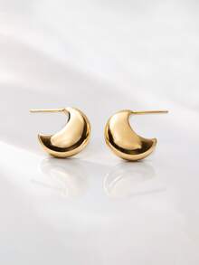 Luxury 925 Sterling Silver 18K Gold Plated Bean-Shaped Women's Stud Earrings - Bean-shaped - View 3
