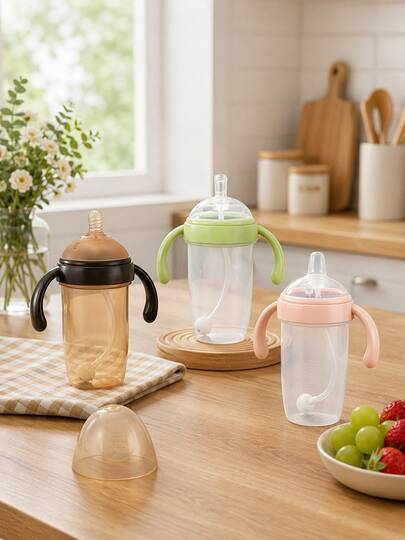 1 bình sữa em bé PP 3 trong 1 cảm giác giống sữa mẹ | Dụng cụ tập cai sữa cho bé 6+ tháng | Có ống hút và bóng trọng lực thiết kế chống đầy hơi | Cốc chuyển tiếp cho bé uống nước và sữa