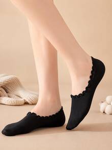 5 Pairs Women's Breathable Solid Color Ruffle Edge Invisible Socks, Campus Style, Suitable For Spring/Summer Daily Work Party Gift, Random Color - Multicolor - View 6
