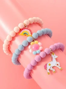 3 Stücke süße Kinder Einhorn Regenbogen Anhänger 10mm Perlenarmband Party Geschenk - Verschiedenfarbig - Übersicht 4