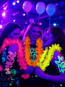 5pcs Random Color Neon Star Metallic Tinsel Garland, 49cm/19in Shiny Metallic Fringe Neck Decor, Lightweight Wearable Party Decoration, Suitable For Birthday, Carnival, Festival, Dance, Photo Booth And Theme Party Favors - Colorful Fluorescent Strips - View 5