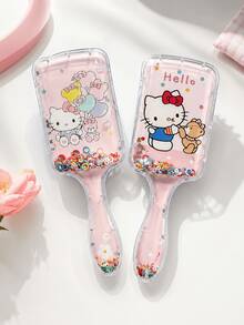 1件 MINISO Hello Kitty 亮片流體沙發梳，可愛泰迪熊漂浮亮片氣墊按摩梳，適合返校季，女性運動後清爽護髮梳 - 彩色 - 查看 1