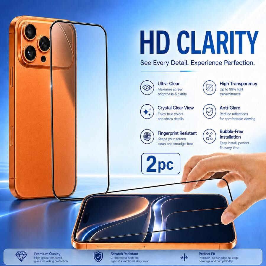 XINHONGYU 2片裝高畫質鋼化玻璃螢幕保護貼,相容 iPhone 17 Pro Max,9D 高畫質透明鋼化玻璃保護貼,全螢幕覆蓋鋼化玻璃膜,9H+ 硬度,相容 iPhone 17 Pro,9H 9D 保護玻璃,高畫質玻璃螢幕保護貼 - 無色 - 查看 1