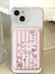 Cute Girly Sketch Style Leather Phone Card Holder Wallet For Magsafe Slim Magnetic Back Pocket Case Accessory - Multicolor - View 4
