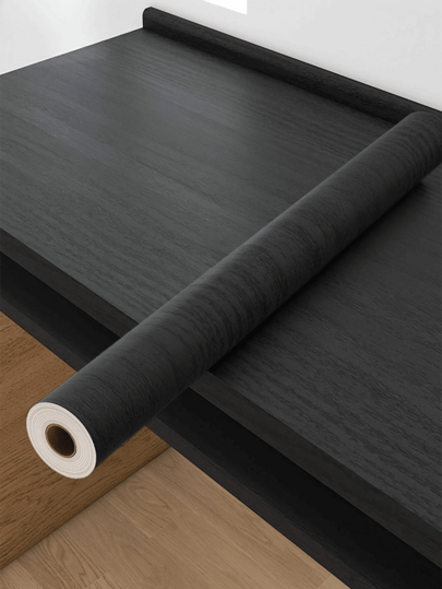 1 Roll Of Black Wood Grain Self-Adhesive Wallpaper, Peel And Stick Waterproof Black Wallpaper For Countertops, Suitable For Tables, Chairs, Drawers, Rooms, Cabinets, Etc.