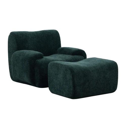 Chenille Armchair With Footrest, Vacuum-Packed With 30D High-Elasticity Foam Padding, No Assembly Required, Ideal For Living Rooms And Small Spaces - Ivory - 綠色 - 查看 1