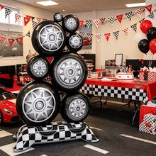1pc 40 Inch Large Stackable Tire Balloon, Black & White Checkered Racing Foil Balloon, Racing Theme Party Decoration, Suitable For Birthday, Garage Party - View 4