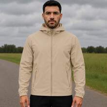 Men's Black Waterproof Windbreaker Jacket With Removable Hood, Sportswear For Gym Or Running, Water Resistant, Lightweight, Fitness, Training, Hiking, Casual, Autumn/Winter - 米色 - 查看 6
