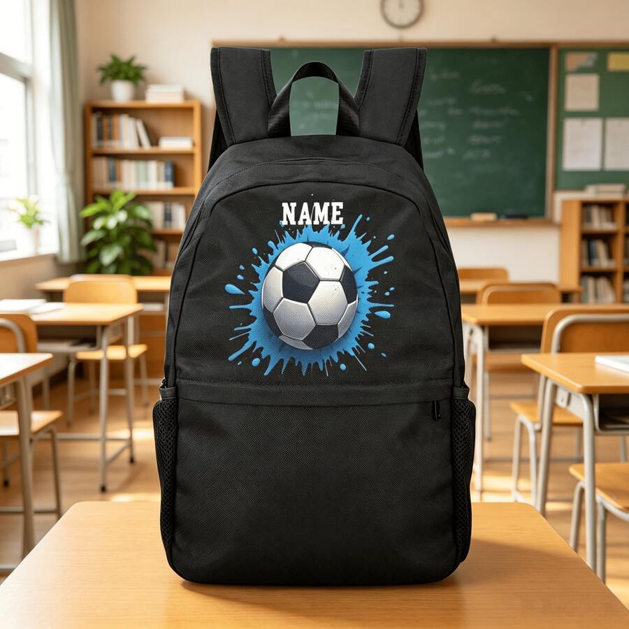 Custom Name Sports Backpack Boys Teens, Soccer Basketball Football Print Light Bookbag, Athletic Rucksack Gift For High School College Travel Gym - Style 05 - View 1