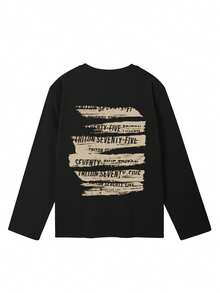 Women's Loose Round Neck Fashion Casual Graffiti Letter Print Comfortable Long Sleeve T-Shirt, Spring/Autumn Black - Black - View 4