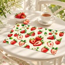 1pc/4pcs/6pcs/8pcs Strawberry Print Pattern, Suitable For Dining Table, Breakfast Mat, Coffee Bar, All Season Decoration, Washable Table Mat, Room Decor, Kitchen Dining Table Mat, Indoor/Outdoor Party Decoration, Home Decor, Ideal Gift - Multicolor - View 2