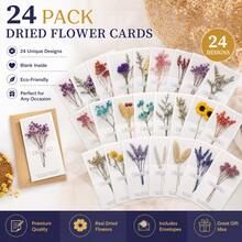 Set Of 24 Handmade Dried Flower Greeting Cards – Blank, All-Occasion Note Cards; Suitable For New Year, Birthdays, Teachers' Day, Graduations, Valentine's Day, And Wedding Gifts. - 24PCS - View 1