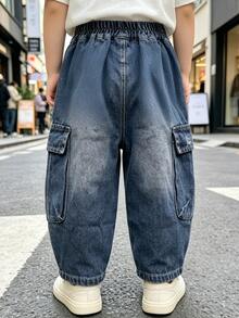 Boys' Loose Fit Distressed Cargo Denim Jeans, Autumn Long Pants, Suitable For Back To School, Daily Wear, Outdoor Activities - Blue - View 2