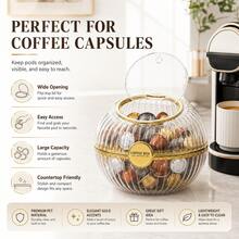 1pc Transparent Round Coffee Capsule Storage Box With Lid, PET Plastic Candy Storage Box, Countertop Tea Bag Snack Storage Jar, Gold/Silver Trim - Multicolor - View 8