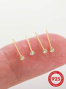 2枚925纯银鼻钉，2.0毫米，AB彩水晶，直款银鼻钉 - 金黃色 - 查看 1