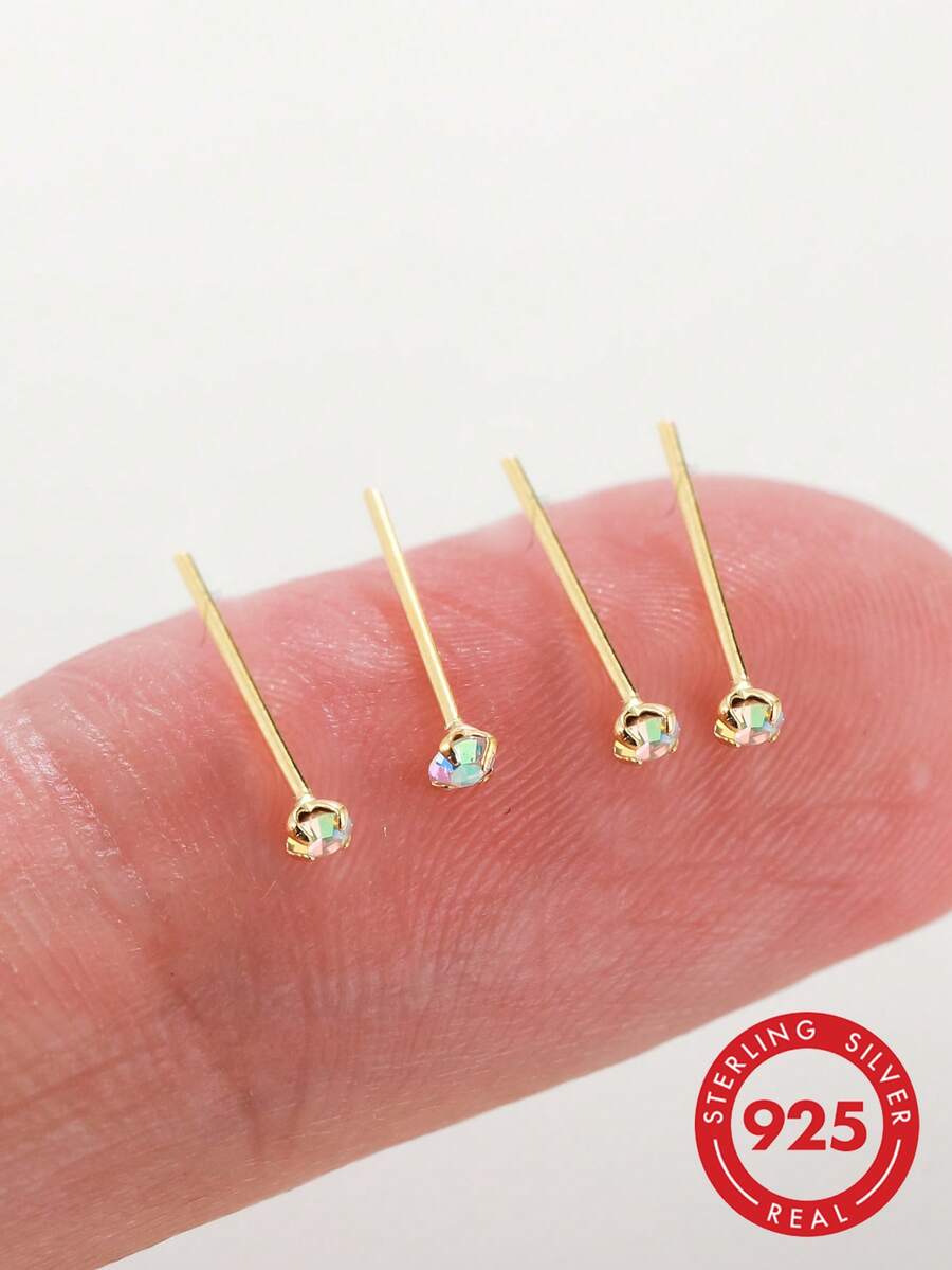 2枚925纯银鼻钉,2.0毫米,AB彩水晶,直款银鼻钉 - 金黃色 - 查看 1