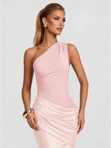Sleeveless Solid Color Party Sexy Zipper Asymmetric/Asymmetrical Backless Dress - Pink - View 2