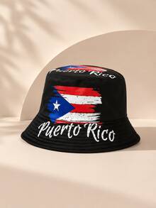 1 buah Topi Bucket Pria Bolak-balik Motif Elang & Bendera Amerika, Cocok untuk Aktivitas Sehari-hari dan Berbagai Gaya Busana - Hitam - View 4