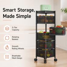 Rotating Kitchen Storage Rack, No Installation Required, Multi-Layer Vegetable & Fruit Shelf, Multi-Functional Home Fruit & Snack Rack - Multicolor - View 2