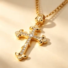 Collar de Cruz de Cristal Tono Dorado, Estilo Gótico Vintage, Joyería Cristiana Unisex, Accesorio de Fiesta Hip-Hop, Regalo Religioso Brillante - Dorado - Ver 2
