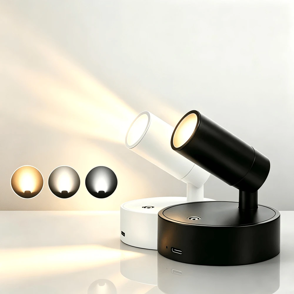 1pc Rechargeable LED Mini Spotlight, 3 Color Temperature Switching With Stepless Dimming, Can Be Wall-Mounted As Indoor Ambient Wall Light Or Floor-Standing For Plant Lighting, Also Hanging As Small Pendant Light. Designed For Focused Decorative Lighting Of Paintings, Ornaments And Artworks, Multi-Angle Adjustable Focus Spotlight, Suitable For Home, Exhibition Hall And Potted Plants - Multicolor - View 1