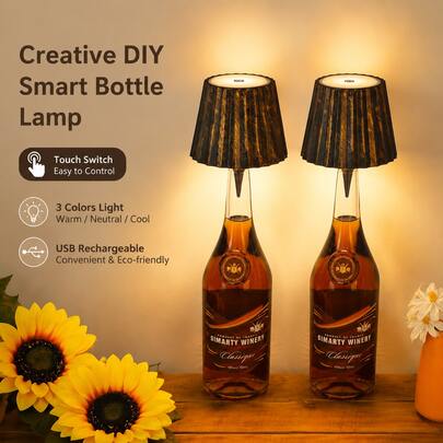 Modern Touch LED Table Lamp, USB Rechargeable, Switch Control, 3-Color Dimmable, Adjustable Lighting, Portable Wine Bottle Lamp, Vintage Style, Fits Any Bottle, Suitable For Home Decor, Living Room, Dining Room And Bar, Perfect Gift, Ideal Choice For DIY Enthusiasts