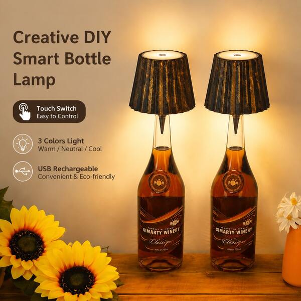 Modern Touch LED Table Lamp, USB Rechargeable, Switch Control, 3-Color Dimmable, Adjustable Lighting, Portable Wine Bottle Lamp, Vintage Style, Fits Any Bottle, Suitable For Home Decor, Living Room, Dining Room And Bar, Perfect Gift, Ideal Choice For DIY Enthusiasts