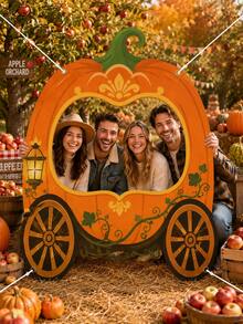 1pc Vintage Pumpkin Carriage Wagon Wheel Fall Photo Booth Frame - Reusable Hanging Selfie Backdrop For Pumpkin Patch, Thanksgiving Farm Party, Autumn Harvest Festival & Cozy Family Photo Fun - A - View 4