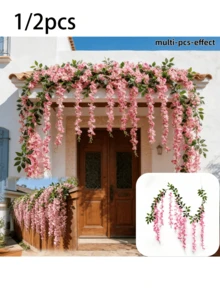 1/2pcs Artificial Wisteria Vine, Durable Plastic Faux Wisteria Flower Garland Hanging Decor, Suitable For Year-Round Wedding Decoration, Indoor/Outdoor Commercial Decoration - Multicolor - View 2