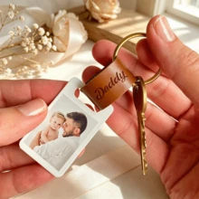 Personalized Photo Keychain - Custom Memory Photo Pendant With Tag And Name Engraving, Key Ring, Gift For Her/Him, Birthday Gift, Christmas Gift - Multi-color Leather Keychain - View 4