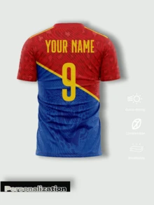 Camiseta de fútbol con contraste rojo & azul, esquema de colores de la bandera nacional con patrón de estampado de leopardo oscuro, deportes de partido de fútbol 2026 - Rojo - Ver 3