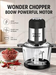 SOKANY Penggiling Daging Elektrik 800W 2L, Pencincang Makanan dan Pengolah Makanan, Dengan Pisau Stainless Steel, Mangkuk Transparan, Bagian yang Mudah Dilepas dan Mudah Dibersihkan, Alas Anti Selip, Cocok untuk Daging dan Sayuran untuk Dapur Rumah Tangga - Hitam - View 4