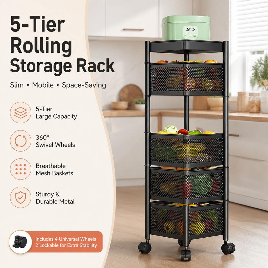 Rotating Kitchen Storage Rack, No Installation Required, Multi-Layer Vegetable & Fruit Shelf, Multi-Functional Home Fruit & Snack Rack - Multicolor - View 1