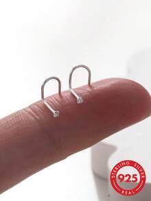 2 chiếc khuyên mũi bằng bạc Sterling 925, khuyên mũi dạng đinh, móc mũi, vít mũi, pha lê 1.5mm, phụ kiện kim 24G - Bạc - Xem 1